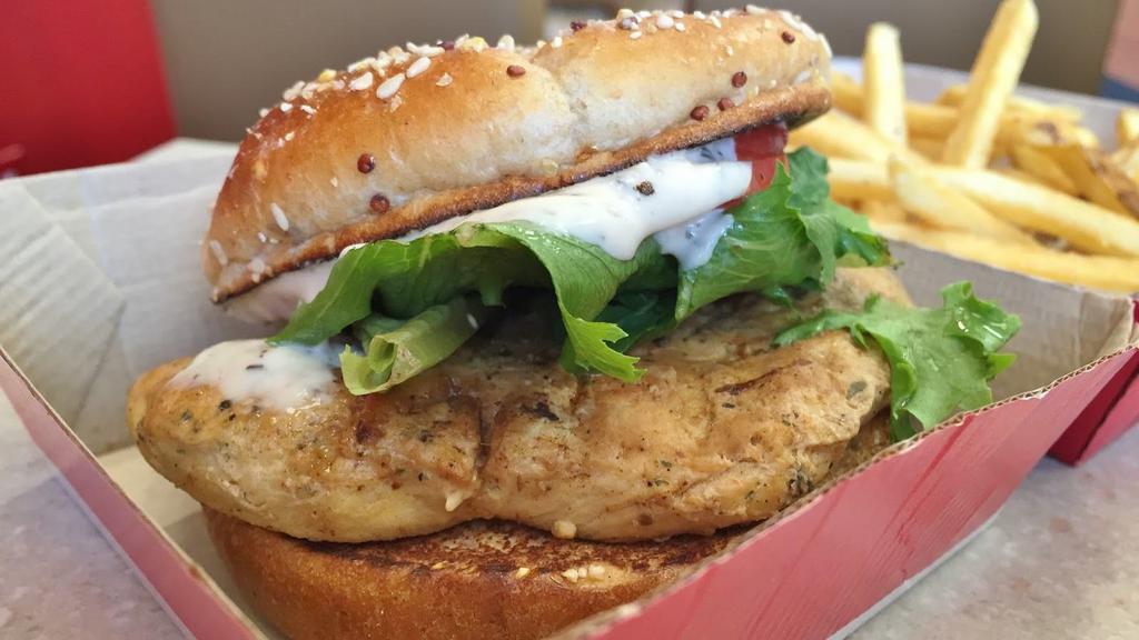 Grilled Lemon Herb Chicken Sub · Lettuce, tomato, onion, and Italian dressing on toasted hero.