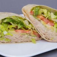 Tuna Wrap · White tuna with celery and lite mayonnaise with lettuce and tomato on wrap.