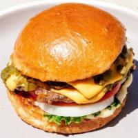 Burger With Cheese · American, swiss, provolone, mozzarella, or cheddar cheese. Choice of beef, turkey or veggie ...