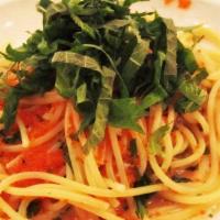 Spaghetti Con Uova Di Pesce · Spaghetti, tobiko (flying fish roe), onions, garlic butter, clam juice.