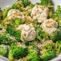 Oven-Roasted Broccoli · Garlic focaccia bread crumb topping & whipped ricotta.