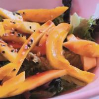 Mango Salad Bowl · Mix Greens, lettuce, mango, edamame, sesame seed with homemade citrus dressing