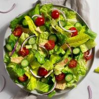 Fattoush Salad · Cucumber, tomato, onion, and pita chips, tossed with your choice of greens and dressing.