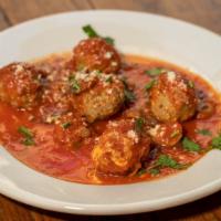 Meatballs · Veal, pork, beef, bread crumbs, mushroom marinara sauce, pecorino.