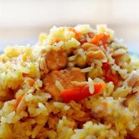 Chicken Pilaf · Chicken, rice, carrots, garlick & spices.