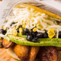 Arepa Pabellon Vegetariano · Arepas VIP favorite: Black beans, avocado, cheese, sweet plantain and corn. Add steak for an...