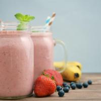 Berry Madness Smoothie · Blueberries, strawberries, banana, and apple juice.