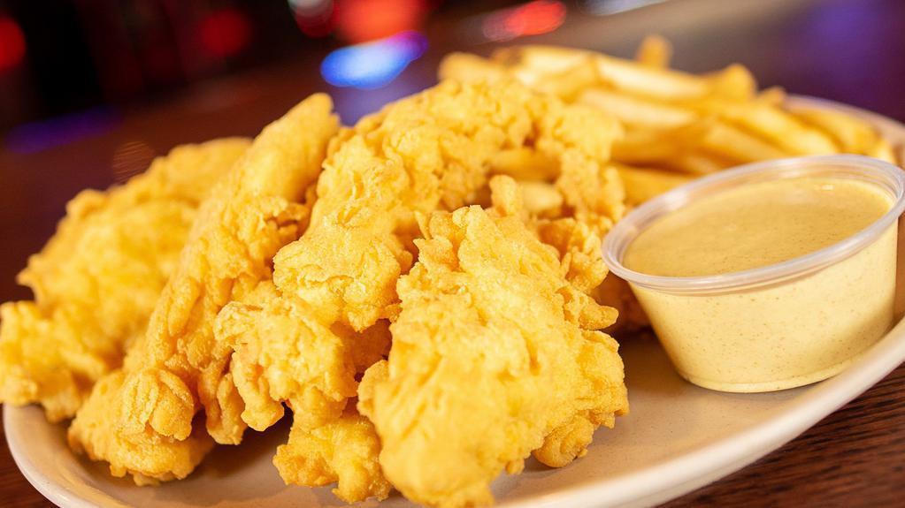 Tully'S Tenders Appetizer · Hand battered chicken tenders served with fries and Tully's honey mustard.