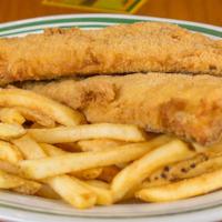 Fish Fry Haddock Dinner · Lightly breaded haddock with choice of potato, coleslaw and tartar sauce.