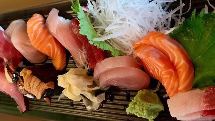 Sushi & Sashimi Deluxe · Eight pieces sushi - tuna, salmon, yellowtail, shrimp, daily catch, sea urchin (uni), ono, and eel. Eight pieces sashimi - tuna, salmon, yellowtail, and daily catch.