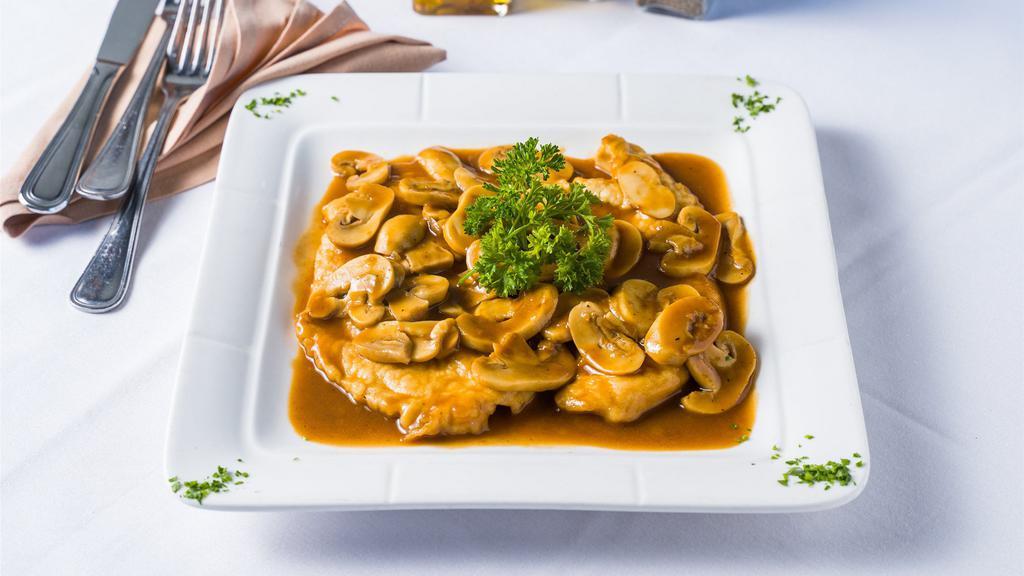 Pollo Marsala · Breast of chicken sautéed with mushrooms in marsala wine sauce.