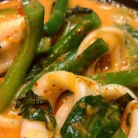 Red Curry · Medium. Bell pepper, basil, bamboo shoot, eggplant and string bean.