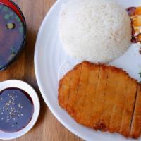 Chicken Katsu · Deep fried chicken cutlet with salad & rice
