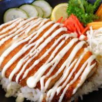 Chicken Mayo Don · Chicken cutlet &  Mayo over rice.