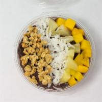 Topical Coconut Acai Bowl · Organic Açaí blend topped with Mango, Pineapple, Coconut and Granola