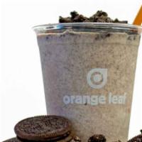 Cookies & Cream Shake · Orange leaf vanilla yogurt blended with cookies n cream pieces creating a smooth shake.