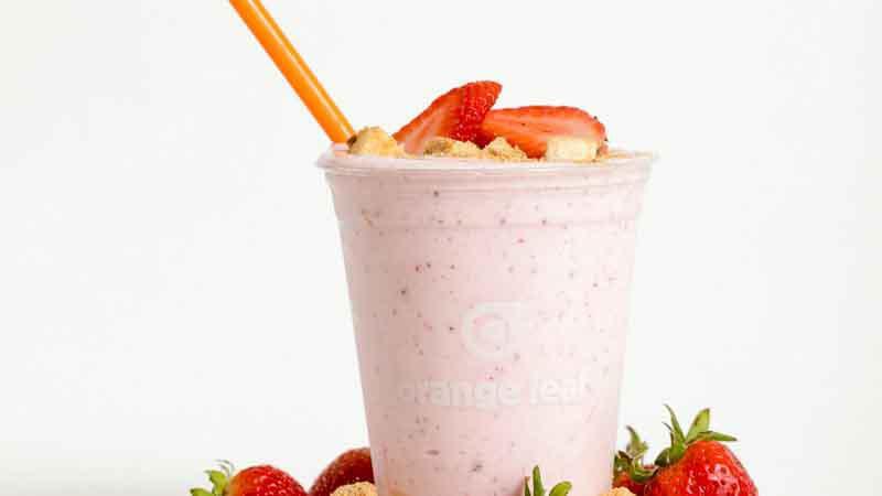 Strawberry Shake · Orange leaf vanilla blended with fresh strawberries creating a smooth and creamy shake.