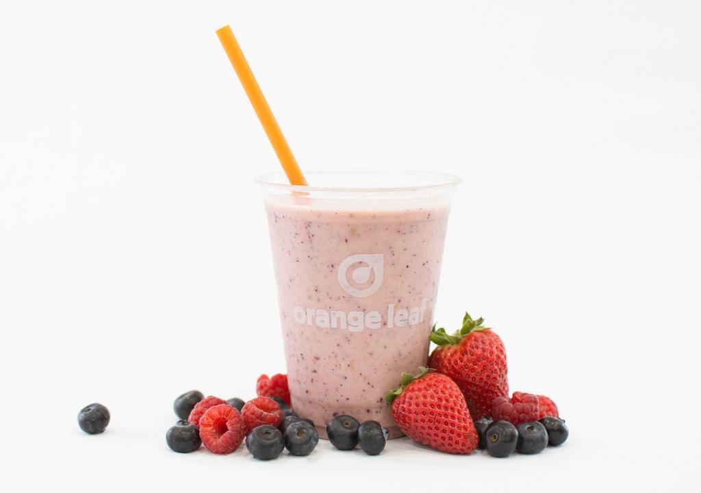 Triple Berry Smoothie · A delicious blend of orange leaf vanilla yogurt, fresh strawberries, fresh blueberries, and fresh raspberries.