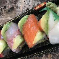 Rainbow Roll · A fancy, jumbo and combo roll of assorted seafood.