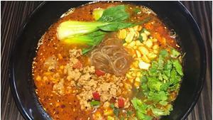 Hot Sour Noodle · Spicy. Tapioca flour, ground pork, peanut, scallion, Shanghai bok choy, and parsley.