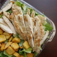 Grilled Chicken Caesar Salad · Grilled chicken, romaine lettuce, croutons, and tossed in Caesar dressing.
