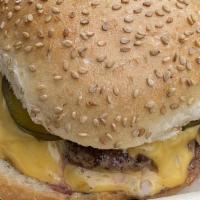 Lucali Burger · Two Paisano beef patties,American cheese, onions,pickles, mustard and ketchup on a seeded ro...