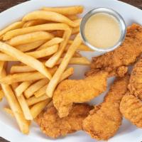 Chicken Fingers With Fries · Served with honey mustard.