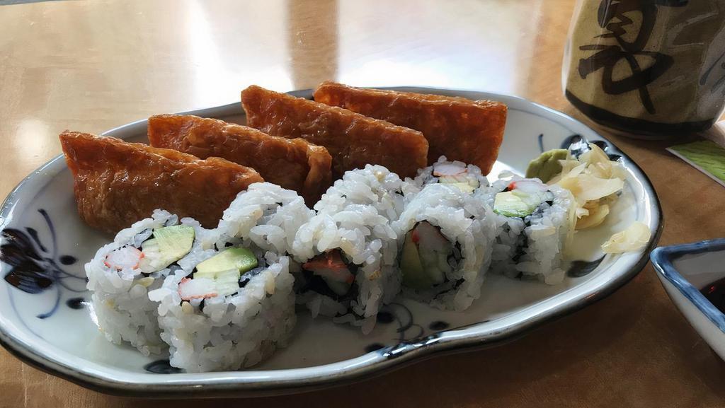 3 California Roll · Crab, avocado, cucumber. Comes with miso soup or tossed salad.