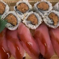 Sushi Special Com · 12 pieces  sushi, California roll, sp tuna roll, miso soup.