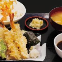 -11. Original Plate Set · Miso soup, White Fish, 2shrimp, Soft-boiled egg, Seaweed, Shishito pepper, Pumpkin, Broccoli