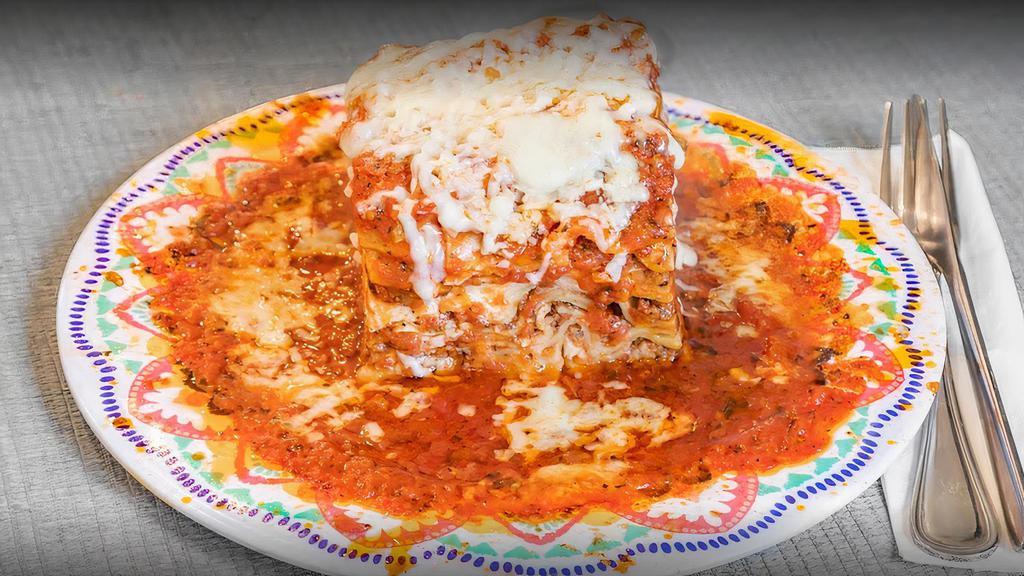 Lasagna · Made with ground beef.