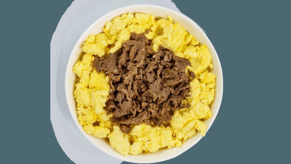 Signature Recipes - Beef Steak & Scrambled Eggs · Contains: Scrambled Eggs, Beef Steak