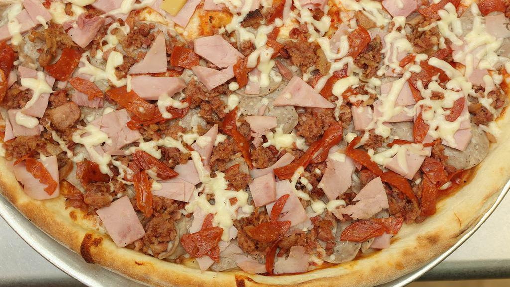 Meat Lovers · Crispy bacon ham sausage and pepperoni.