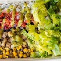 Burrito Bowls · Choice of  meat substitute, and rice, black beans, pico de gallo, corn, lettuce and salsa ve...