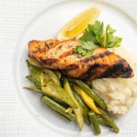 Grilled Salmon · Grill salmon serve with mashed potato and veg.