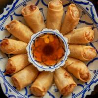 Por Pia (5Pcs) · Vegan. Deep-fried crispy spring rolls filled with cabbage, celery, carrot, garlic and glass ...