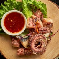 Crispy Octopus (85G.) · Crispy Octopus, perfectly seasoned. Served with a sweet chili sauce and homemade Thai srirac...