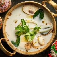 Tom Kha Soup (Large) · Gluten Free. Classic coconut soup infused with lemon grass, galangals, kaffir lime leaves wi...