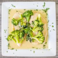 Chicken And Broccoli  · Sautéed chicken breast with white wine