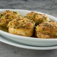 Mushrooms Stuffed With Crabmeat · Broiled, topped with romano cheese