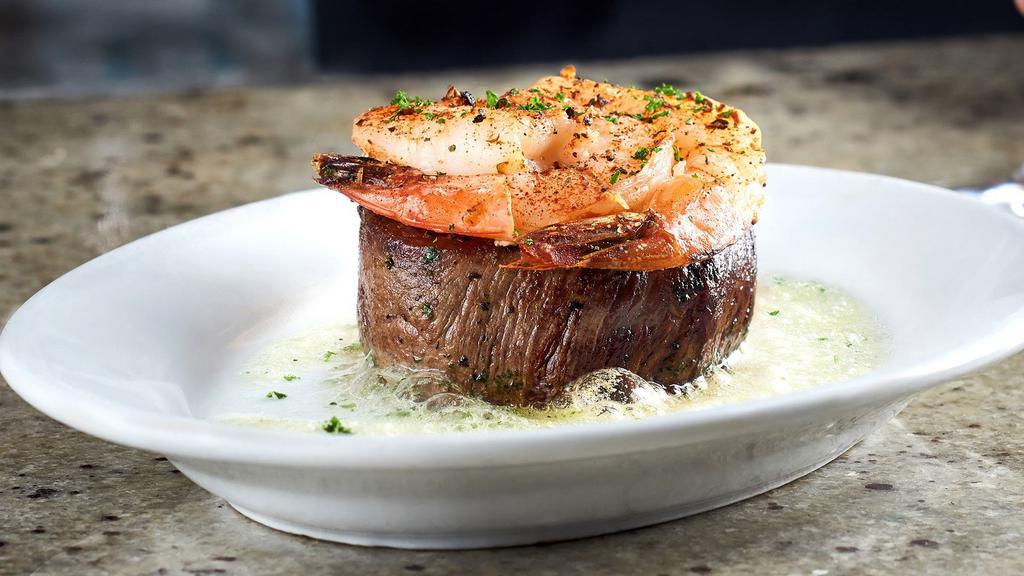 6 Oz.Filet & Shrimp · Tender corn-fed midwestern beef, topped with three large shrimp