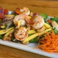 Sa-5 Shrimp Mango Salad · Mango, shrimp, red onion, mint, cashew nut, in fresh chili lime dressing. **If you need plas...