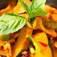 C-5 Pumpkin Curry · Pumpkin, string bean, bell pepper, and basil in red curry sauce. **If you need plastic utens...