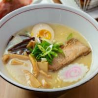 Classic Tonkotsu · Pork Broth 
Topppings: Pork Chashu, menma (bamboo shoots), kikurage (mushroom), egg, naruto ...