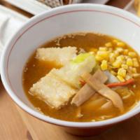 Miso Ramen (Vegetarian) · Miso Broth (no meat) 
Toppings: Miso, fried tofu, menma (bamboo shoots), corn, mixed vegetab...