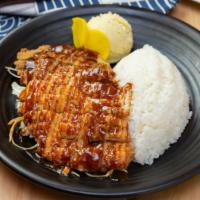 Tonkatsu Don  · Breaded Fried cutlet with tonkatsu sauce, lettuce, potato salad, Japanese pickels, served wi...