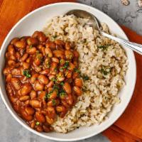 Brown Rice And Beans · Fluffy brown rice and house-made pozole beans.