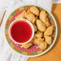 Sweet & Sour Chicken · Served with vegetable fried rice. free choice of soup: wonton soup egg drop soup hot and sou...