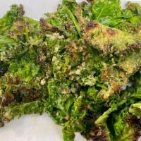 Oven Roasted Kale · Sautéed Kale in Garlic & Oil, Lightly Sprinkled with Parmesan Cheese; Finished in Wood Burni...