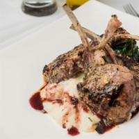 Grilled Lamb Chops · Baby New Zealand lamb chops seasoned and grilled, served with green spinach and mashed potat...